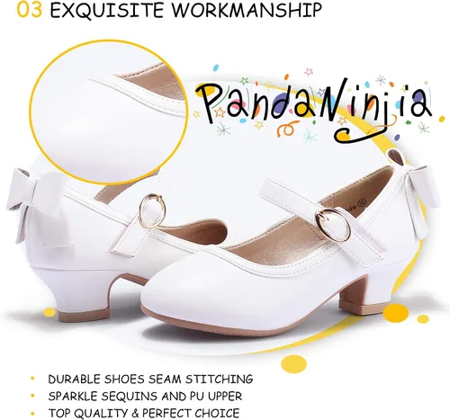 Miniatura 6 de PANDANINJIA Vestido de jada para niñas y niños pequeños, zapatos de princesa Mary Jane con tacones con lazo para fiesta, boda, boda