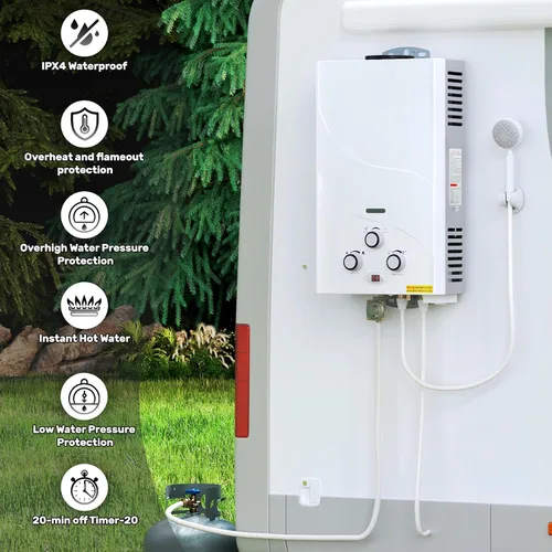 Miniatura 2 de TENGCHANG - Calentador de agua instantáneo sin tanque de 8 L, a gas propano LPG, con alcachofa de ducha