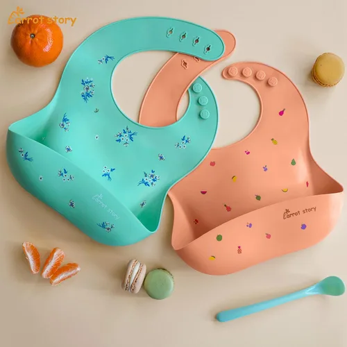Miniatura 4 de Baberos de bolsillo 100% de silicona para bebés, baberos lavables impermeables, sin BPA, aptos para microondas y lavavajillas, juego de 2