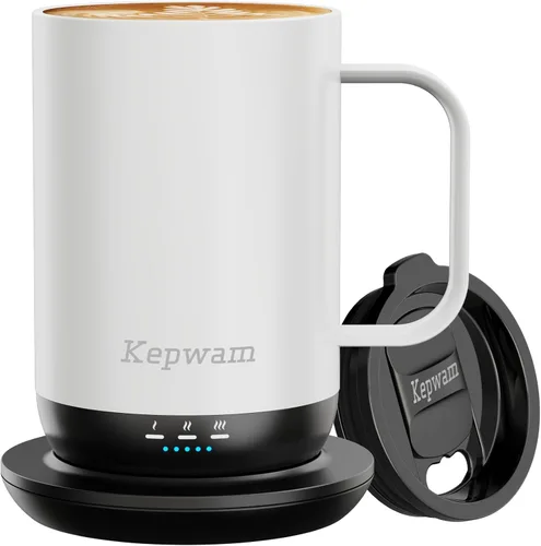 Miniatura 14 de Kepwam Taza de Café Autocalentante T1, Taza de Café Recargable Calentada de 16oz, Taza de Café Inteligente con Calentamiento Controlado por