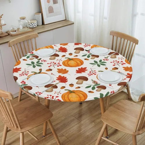 Miniatura 43 de Futterya Decorative Round Tablecloth Fitted Elastic Waterproof Table Cloth Cover Stretch Table Pad Cover for Parties Weddings Banquet Outdoor Events