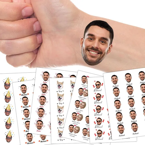 YESCUSTOM Tatuajes temporales personalizados con foto, tatuaje facial personalizado con logotipo para adultos, parejas, mujeres, hombres, tatuajes