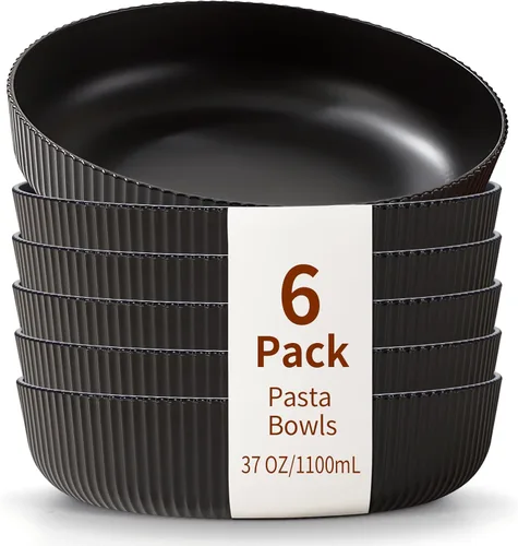 Miniatura 9 de HOMQUEN Juego de 6 cuencos para pasta, cuencos de ensalada de 37 onzas, cuencos de sopa blancos, cuencos grandes para servir pasta, cuencos de cena