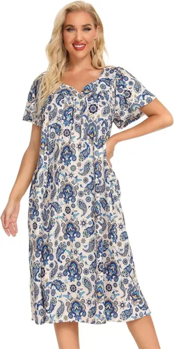 Miniatura 4 de Bloggerlove Vestidos de casa para mujer con bolsillos Mumu Duster Housecoat de manga corta vestido de patio S-XXL