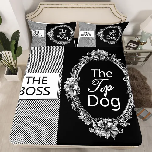 Miniatura 43 de Sábana bajera ajustable King Crown vintage negro y gris, sábanas románticas para el día de San Valentín, tamaño individual para mujeres, regalos