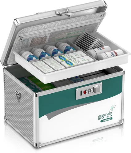 Miniatura 9 de Glosen Caja de bloqueo de medicamentos con código, caja de bloqueo de medicamentos de 2 capas con bandeja flexible 【Pequeña 10 x 6.7 x 6.7