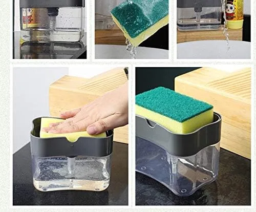 Miniatura 3 de Dispensador de jabón para platos y detergente para fregadero de cocina, bomba de líquido de prensa manual y soporte de esponja 2 en 1, innovador