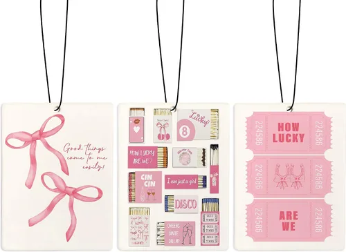 Miniatura 22 de Ambientador de coche Cute Coquette con lazo rosa, ambientador de bola de discoteca Preppy Y2K con tarjeta de acetato de cereza, ambientador colgante