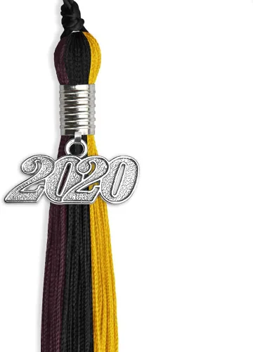 Miniatura 2 de Endea Graduation Borla de triple color con gota de fecha plateada (negro/dorado/granate, 2020)
