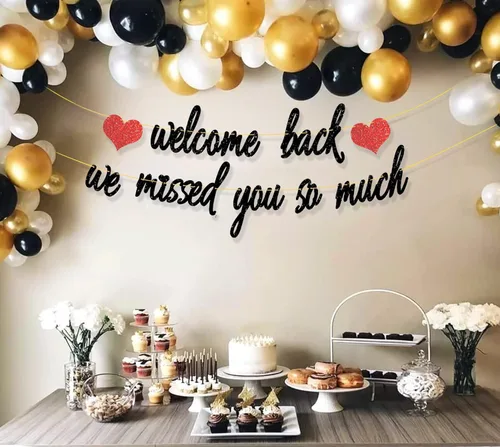 Miniatura 5 de Decoraciones de bienvenida, pancarta con purpurina con texto en inglés "We Missed You So Much", decoración patriótica de bienvenida a casa, militar