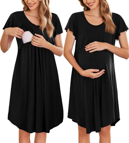 Ekouaer 3 en 1 camisón de lactancia de maternidad vestido de hospitalparto vestido de hospital de manga acampanada plisado vestido de lactancia