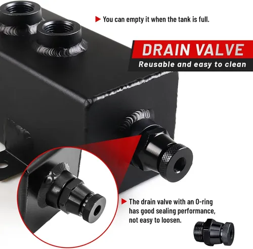 Miniatura 5 de Tanque de Captura de Aceite Universal de 1L con Deflector 10AN, Filtro de Respiración, Depósito de Aluminio en Negro