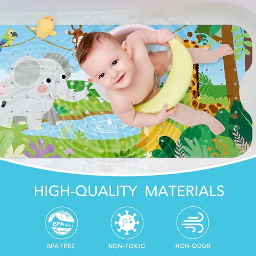 Miniatura 4 de SHUCHING - Tapete de baño para bebé antideslizante de 40 x 16 pulgadas, tapete de baño antideslizante para niños, tapete de ducha para niños Animal