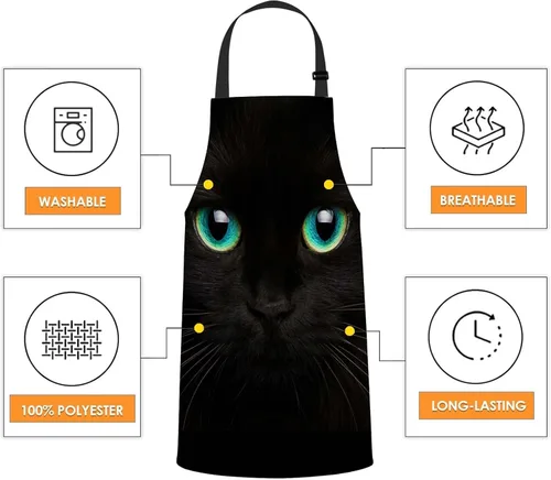 Miniatura 4 de Delantal para Mujeres Hombres 002, Gato negro con ojos verdes
