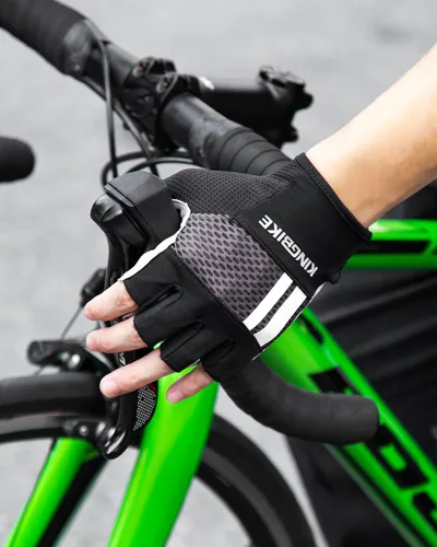 Miniatura 5 de BATFOX Guantes de ciclismo para hombres y mujeres, guantes de bicicleta de medio dedo con almohadilla antideslizante que absorbe los golpes