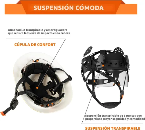 Miniatura 3 de Casco duro de ala completa con visera, casco de seguridad de suspensión de trinquete de 6 puntos, protección superior de impacto para la cabeza
