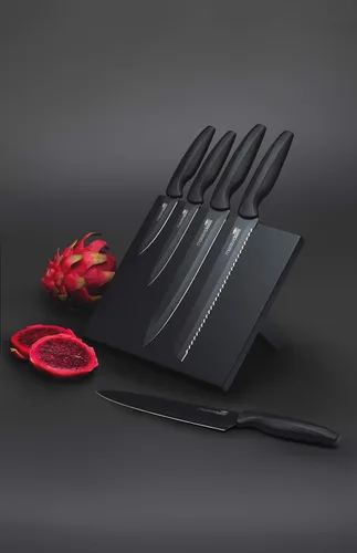 Miniatura 8 de MasterClass Agudo - Juego de cuchillos de acero inoxidable antiadherentes de 5 piezas y bloque magnético para cuchillos, color negro