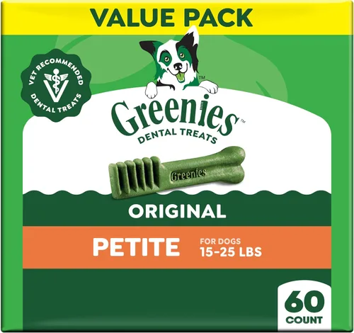 Greenies - Golosinas naturales para la salud dental de perros pequeños, sabor original, paquete de 36 onzas (60 unidades)