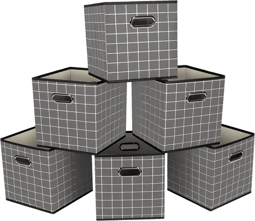 Miniatura 10 de STOREONE - Cubos de almacenamiento de tela con contenedores de cestas (28x28x28 cm) con asas dobles para estante, armario, organizadores de Negro