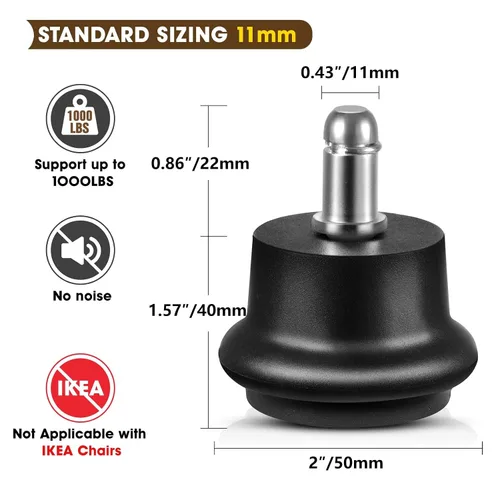 Miniatura 2 de Bell Glides Ruedas Giratorias de Repuesto para Silla de Oficina o Taburete que Convierten Ruedas Giratorias a Ruedas Fijas Estacionarias