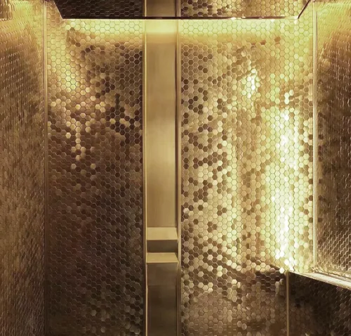 Miniatura 5 de Blujellyfish Azulejos de Backsplash Hexagonales Dorados de Metal Azulejos de Mosaico de Acero Inoxidable Cepillado/Brillante Cocina Baño Backsplash