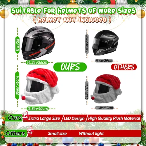 Miniatura 2 de Funda extra grande para casco de motocicleta de Papá Noel de Navidad con luz, sombrero de decoración de 30 x 15.8 pulgadas para hombres y mujeres