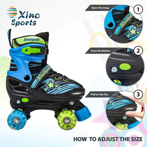 Miniatura 6 de XinoSports - Patines ajustables para niños y niñas con ruedas iluminadas (de 5 a 20 años) - Patines con ruedas iluminadoras Negro
