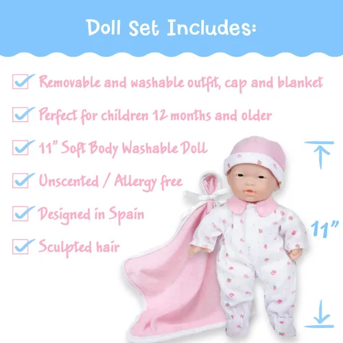Miniatura 3 de Muñeco JC Toys, La Baby, 11 pulgadas, cuerpo blanco lavable, muñeca para niños de 18 meses en adelante, Asiatico Rosa Asiático