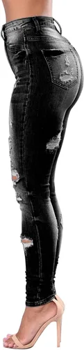 Miniatura 32 de KUNMI - Pantalones de mezclilla clásicos de cintura alta para mujer, elásticos, con efecto de levantamiento de glúteos, ajustados