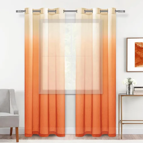 Miniatura 45 de DWCN Cortinas Transparentes Ombré - Cortinas de Lino Sintético con Gradiente Semi Voile con Ojales en la Parte Superior para Dormitorio y Sala