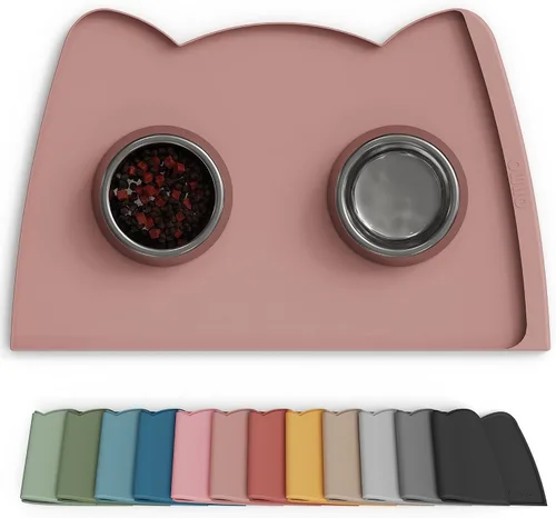 Miniatura 21 de OHMO - Tapete de silicona para comida para gatos, tapete de alimentación de mascotas para el piso, antideslizante e impermeable, bandeja para agua