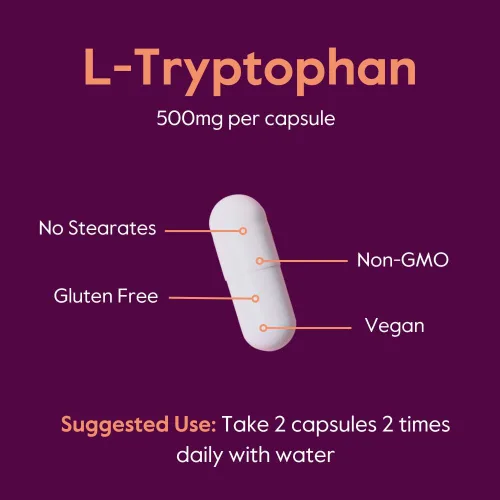 Miniatura 5 de BESTVITE L-triptófano 500 mg por cápsula (120 cápsulas vegetarianas) - Sin estearatos - Sin sílice - Sin gelatina - Vegano - Sin gluten - Sin OMG