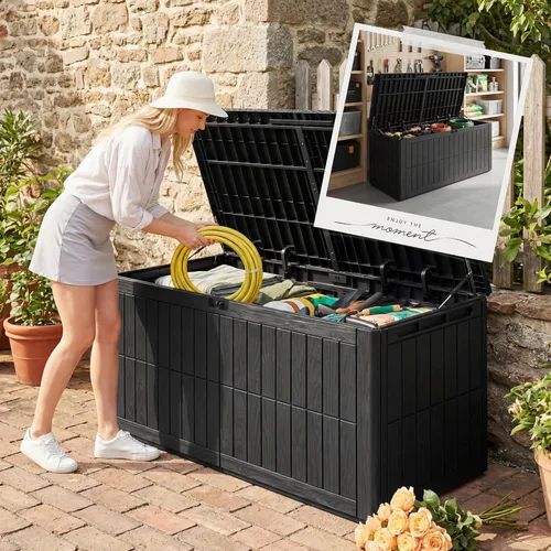 Miniatura 9 de UDPATIO 120 Gallon Deck Box Outdoor Storage Box Lockable Waterproof Resin Indoor Outdoor Storage Container for Patio Cushions, Tools, Package