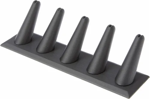 Miniatura 5 de Plymor Pantalla de dedo de anillo de terciopelo negro, cinco en base rectangular, 8 pulgadas de ancho x 2.125 pulgadas de profundidad x 2.5 pulgadas