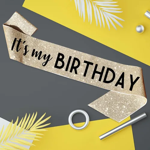 Miniatura 6 de Banda dorada de cumpleaños – Banda «It's My Birthday» – Decoración de cumpleaños dorada para mujeres, cumpleaños, niñas, accesorios de cumpleaños