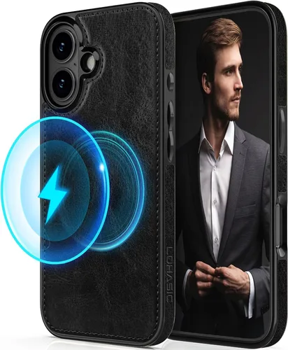 Miniatura 17 de LOHASIC Funda diseñada para iPhone 14 Pro, elegante cubierta trasera magnética de cuero de negocios, a prueba de golpes, compatible con fundas Negro