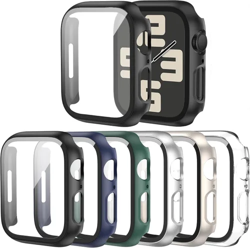 Miniatura 13 de Paquete de 6 fundas para Apple Watch SE 3 (2025) SE 2 Series 6, 5, 4, de 1.57 pulgadas, con protector de pantalla de vidrio templado, parachoques