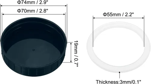 Miniatura 2 de PATIKIL Tapas de plástico de boca regular para tarros de 2.77 pulgadas, 1 juego/8 tapas para tarros de conservas con anillo de sellado de silicona