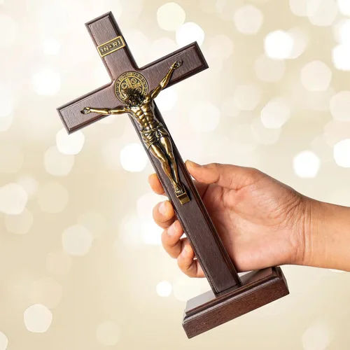 Miniatura 6 de KUXBET Cruz de Crucifijo de Madera con Soporte Desmontable de 10 Pulgadas, Cruz Católica de Jesús Cristo de Madera para Pared, para Decoración