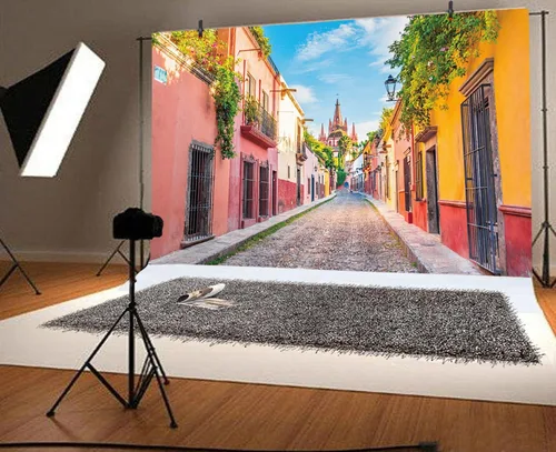 Miniatura 4 de Telón de fondo colorido de la calle de la ciudad de México, 5 x 3 pies, fondo de fotografía de casa, escenario de callejón, fiesta mexicana