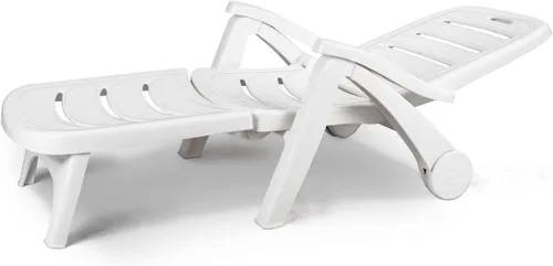 Miniatura 8 de Giantex Tumbona plegable con ruedas, silla de patio al aire libre, tumbona ajustable con ruedas reclinable de 5 posiciones con reposabrazos