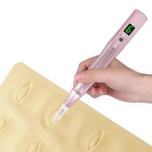 Miniatura 6 de Maquillaje permanente pluma tatuaje máquina rotativa incluye 1 batería, 10 agujas para cejas, delineadores, labios y tatuajes pequeños RB901 oro rosa