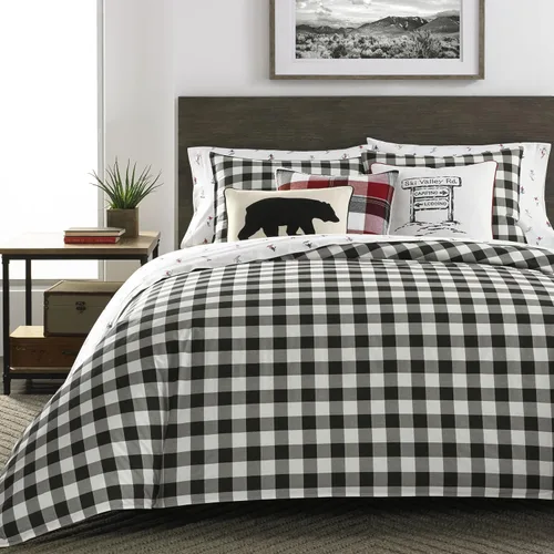 Miniatura 4 de Eddie Bauer - Juego de edredón King, ropa de cama reversible de algodón, juego de ropa de cama a cuadros negros (cuadros negros, King)
