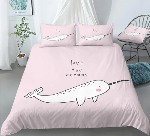 Miniatura 4 de REALIN Narwhal Cartoon Animal Duvet Cover Set Cute Marine Animals Bedding Girl Boy Kids Bed Sets 2/3/4PCS Quilt Covers/Sheets/Pillow