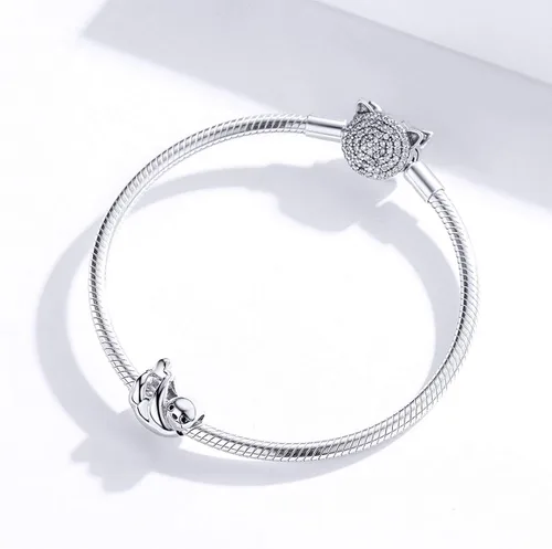 Miniatura 3 de BISAER Dijes de plata de ley 925 para pulseras, gatos, perros, perezosos, animales, mariposa, hada, corazón, colgante