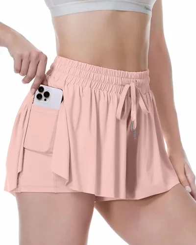 Pantalones cortos fluidos, 2 en 1, con diseño de mariposa, pantalones cortos atléticos de cintura alta para mujer, entrenamiento, ciclismo, correr,