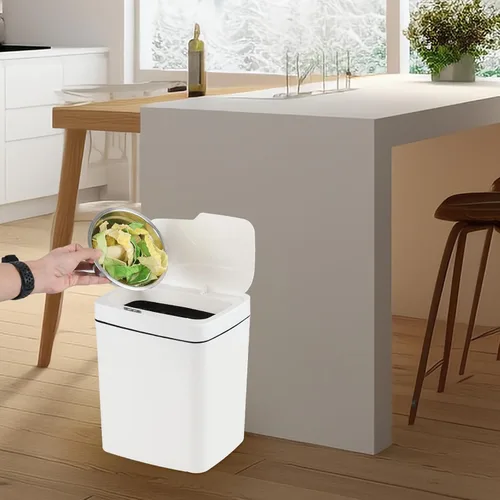 Miniatura 7 de Bote de basura con sensor de 4 galones con tapa infrarroja sin contacto, color blanco Cubo de basura automático de 15 litros con sensor
