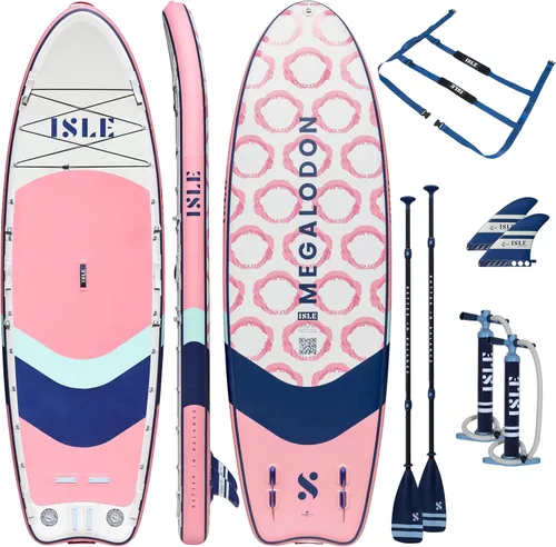 Miniatura 13 de ISLE Megalodon - Tabla de remo inflable y paquete de accesorios iSUP – Capacidad de hasta 1,050 libras, duradera, ligera, estable – 12 pies de largo