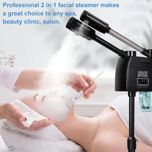 Miniatura 9 de FLOLXNB Vaporizador facial profesional, vaporizador facial 2 en 1, vaporizador esteticista con boquilla caliente y fría, vaporizador facial digital