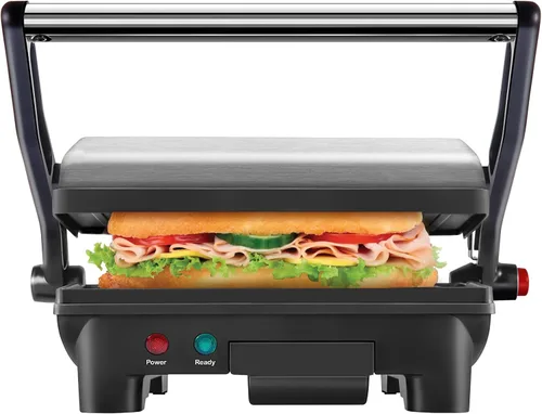 Chefman Panini RJ02-180 parrilla de presa y sandwichera gourmet con revestimiento no adherente, se abre a los 180 grados, funciona con cualquier